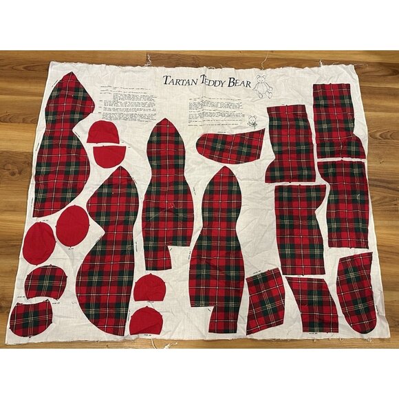 Vintage Cut And Sew Christmas Tartan Teddy Bear Craft Fabric Panel Wamsutta - Picture 1 of 2